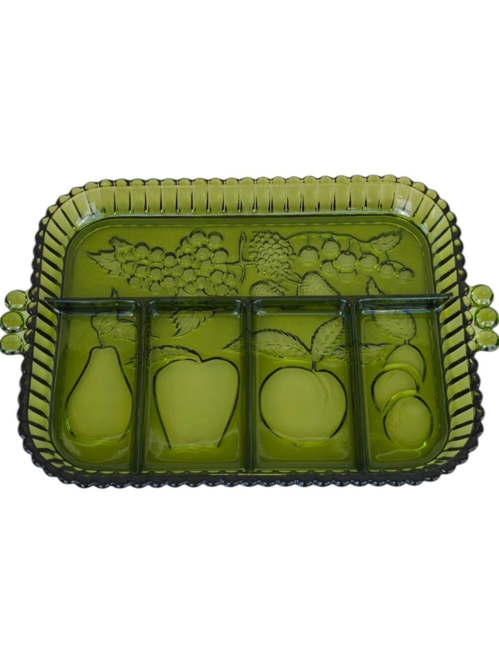 Vintage Indiana Glass Harvest Grape Avocado Green Divided Relish Tray